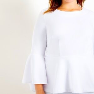 Eloquii Flare Sleeve Peplum Top - White - 16